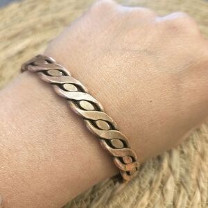 Vintage Solid Copper Cuff Bracelet Braided Design